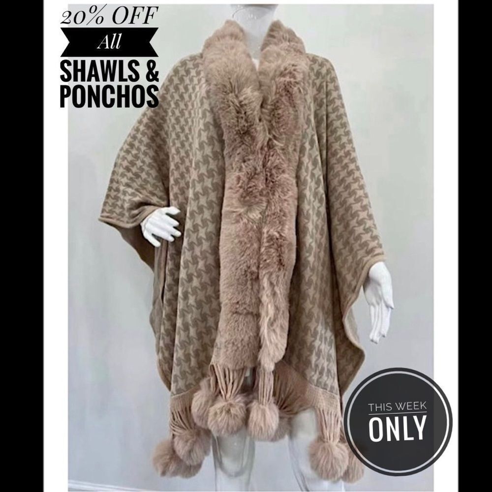 Elegant Women's - Faux Fur Poncho Cape - Pink